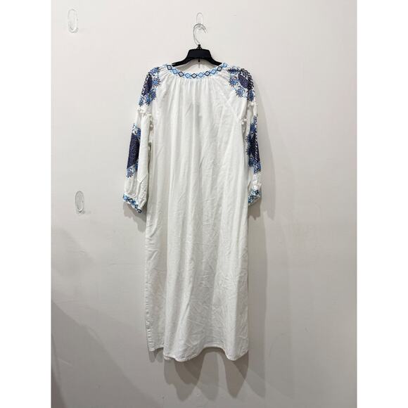 Melissa Odabash Embroidered Cover Up Kaftan Dress White/Blue Women's Size Small - Picture 2 of 4